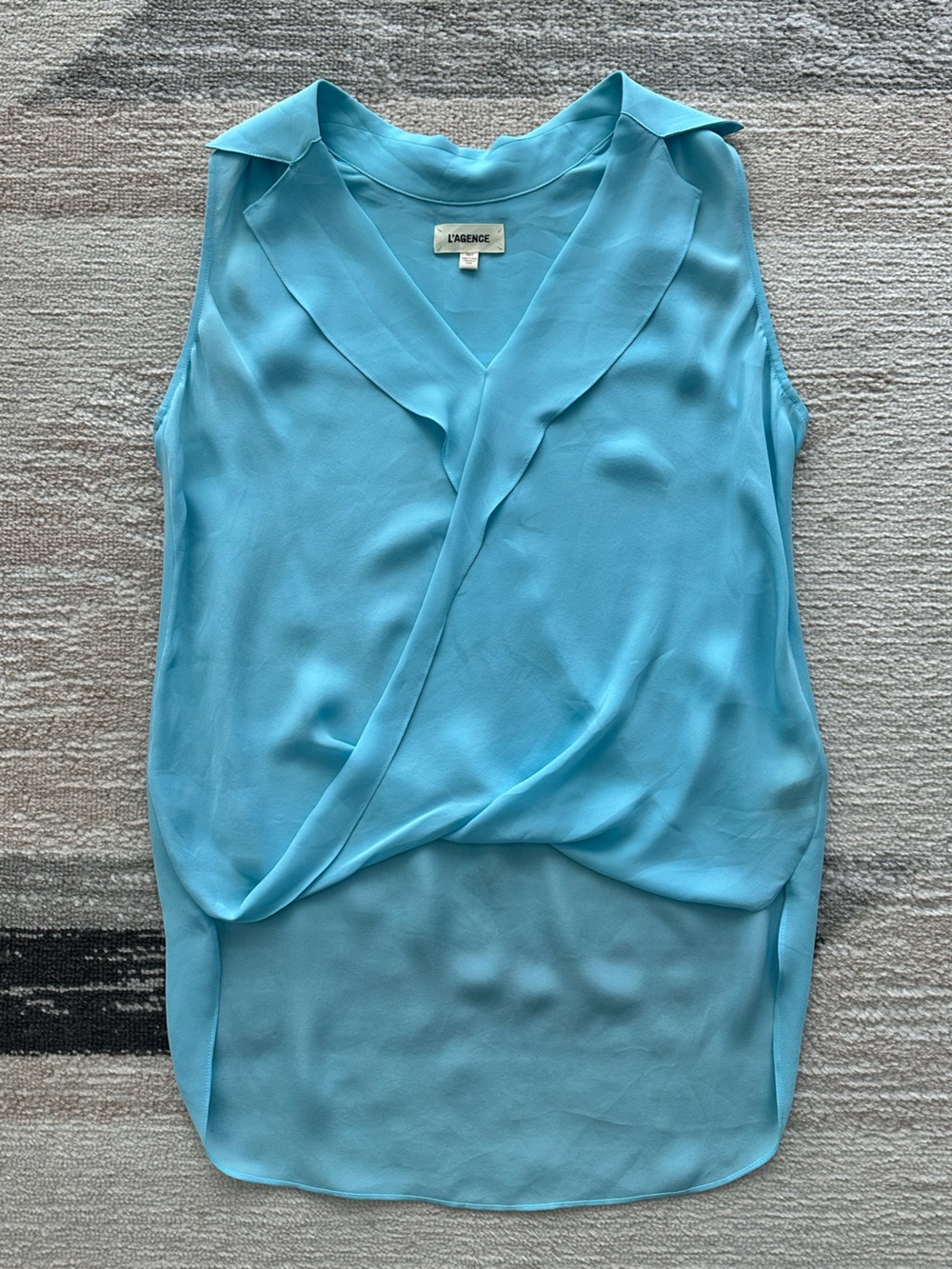 L'AGENCE Freja 100% Silk Sleeveless Draped Blouse in Sea Size XS